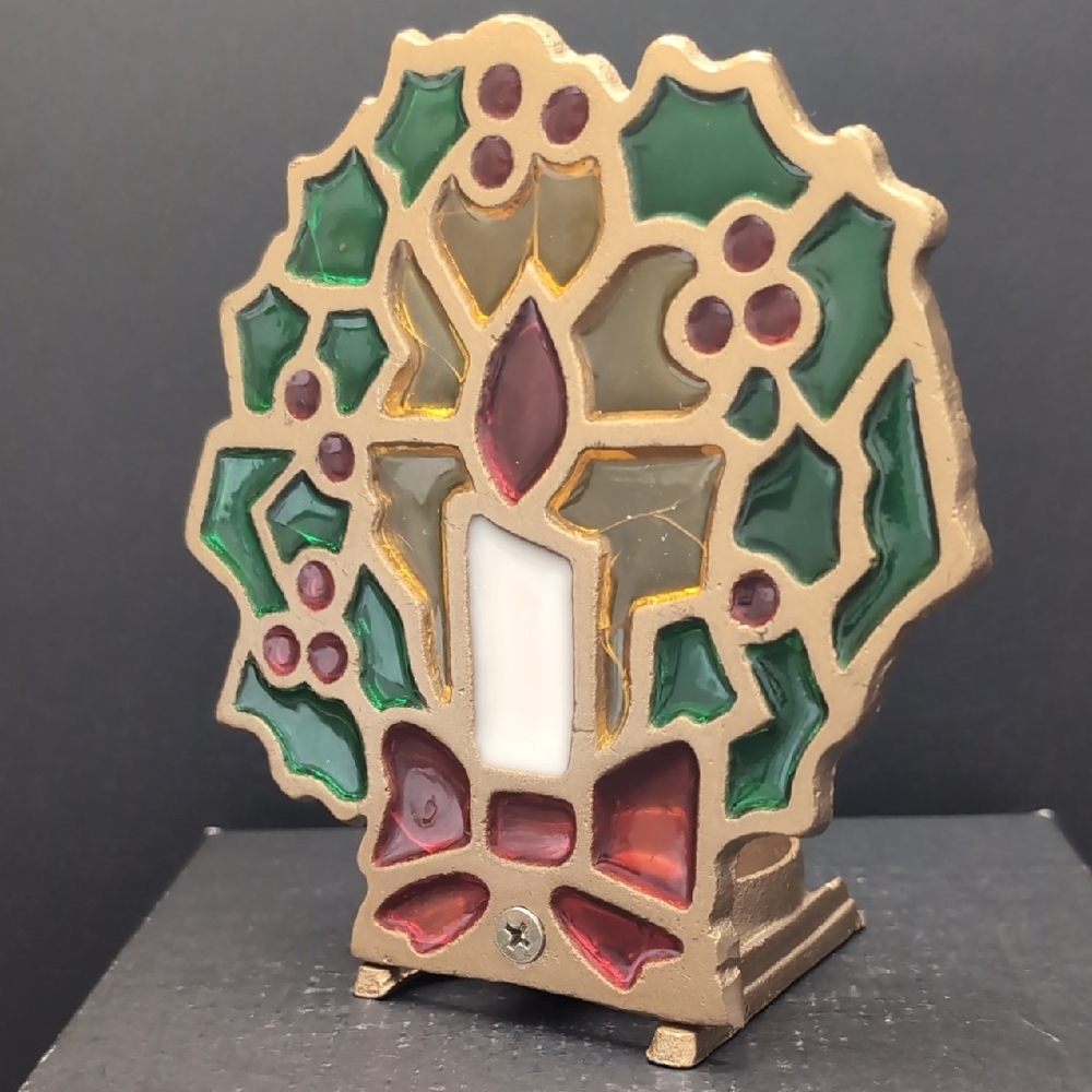 VGT,Cast Iron,Stained Glass Christmas Tea Light Holder.